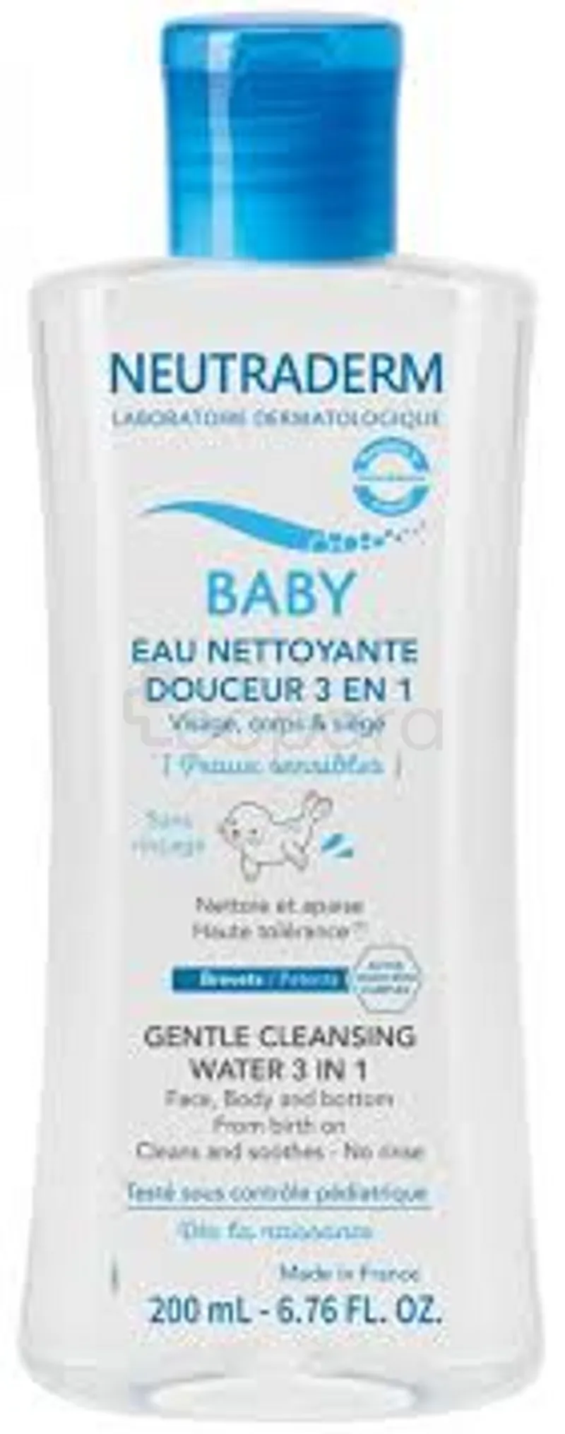 NEUTRADERM BABY EAU NETTOYANTE DOUCEUR 3 EN 1 VISAGE CORPS ET SIEGE PEAUX SENSIBLES 200ML