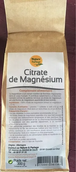 NATURE ET PARTAGE CITRATE DE MAGNESIUM 300G