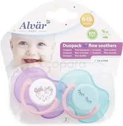 ALVAR BABY SUCETTES DUO PACK AIR FLOW SOOTHERS 6-18MOIS BLEU ET VIOLET BOITE DE 2