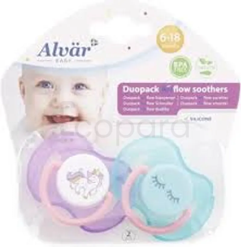 ALVAR BABY SUCETTES DUO PACK AIR FLOW SOOTHERS 6-18MOIS BLEU ET VIOLET BOITE DE 2