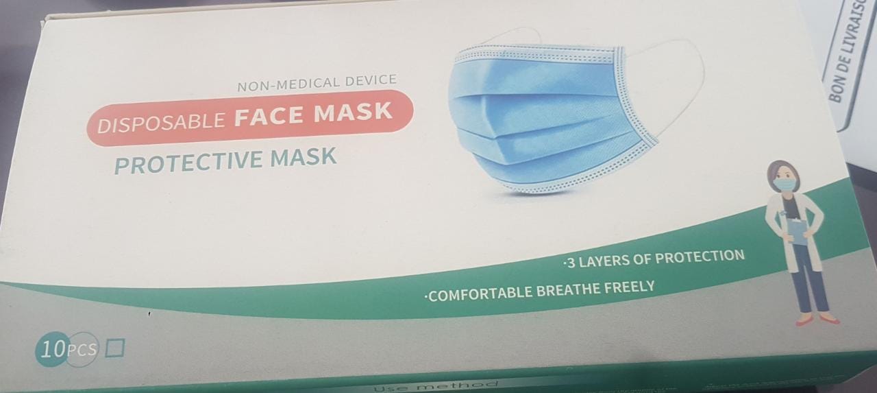 DISPOSABLE FACE MASK PROTECTIVE MASK BOITE DE 10