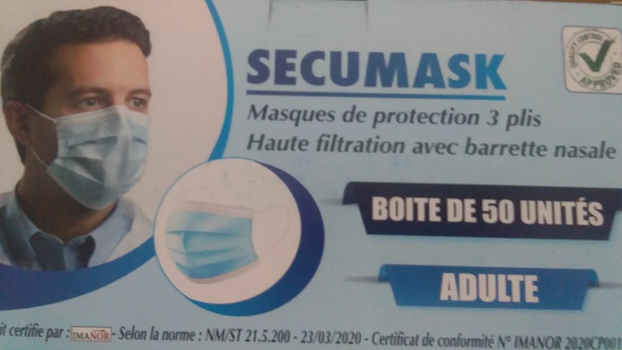 SECUMASK MASQUES DE PROTECTION 3 PLIS ADULTE BOITE DE 50