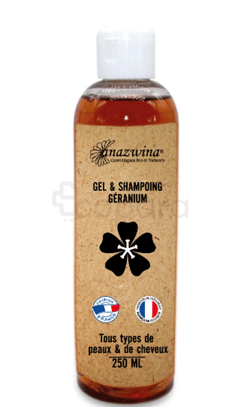 ANAZWINA GEL ET SHAMPOOING GERANIUM TOUS TYPE DE PEAUX ET CHEVEUX 250ML