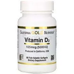 CALIFORNIA GOLD NUTRITION VITAMIN D3 5000IU BOITE DE 90 GELULES