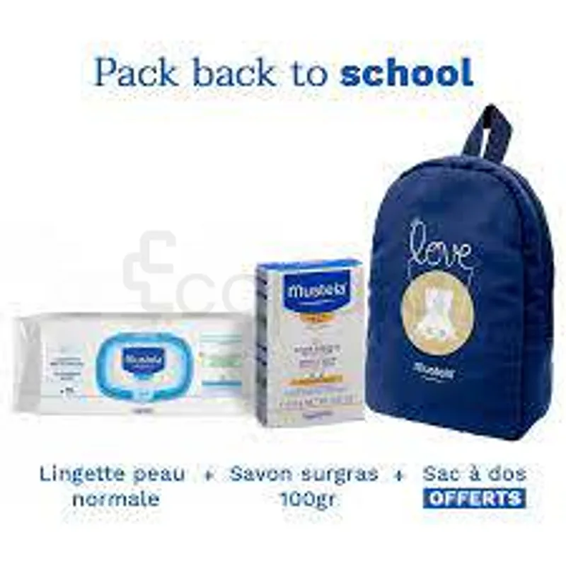 MUSTELA PACK BACK TO SCHOOL 2020 LINGETTE PEAU NORMALE BOITE DE 70 + SAVON SURGRAS 100G + SAC A DOS OFFERT