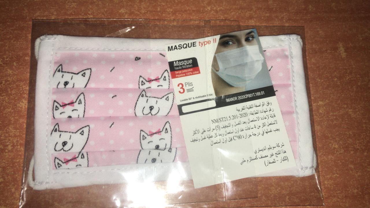 MASQUE TYPE III 3 PLIS LAVABLE 5 FOIS ROSE /UNITE