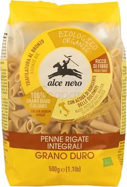 ALCE NERO PENNE RIGATE INTEGRALI 500G