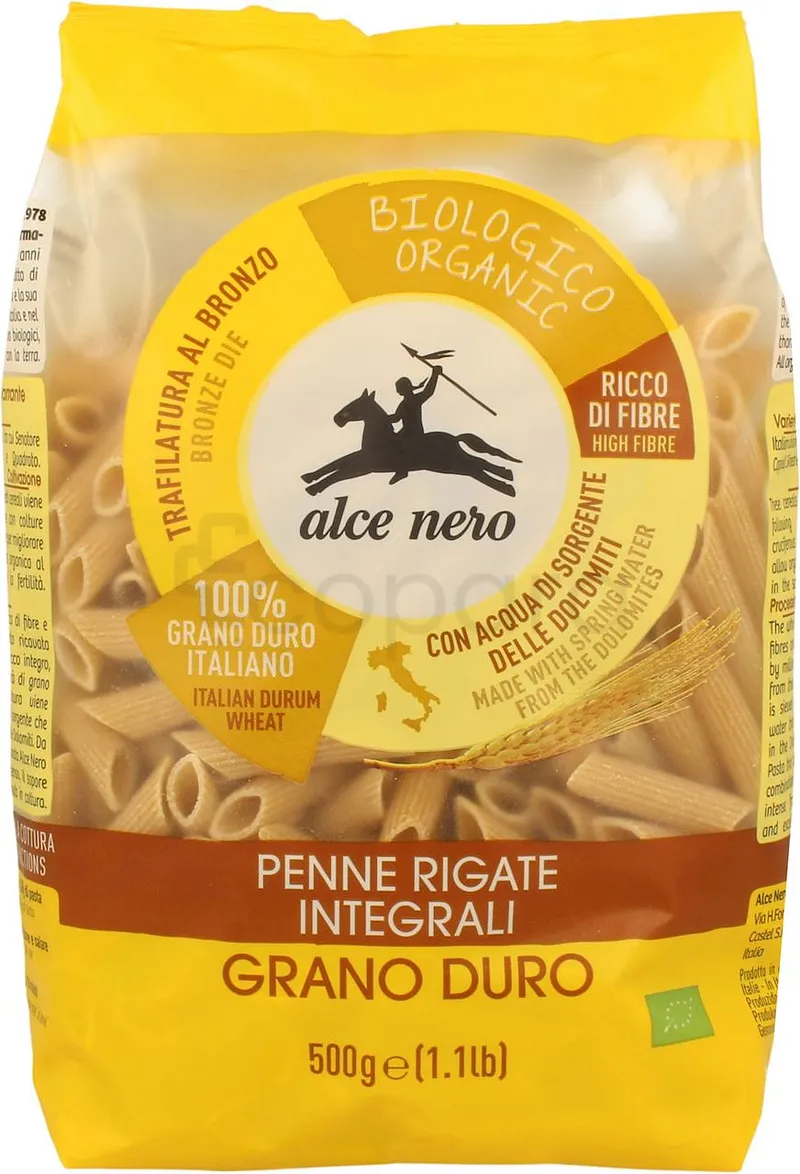 ALCE NERO PENNE RIGATE INTEGRALI 500G