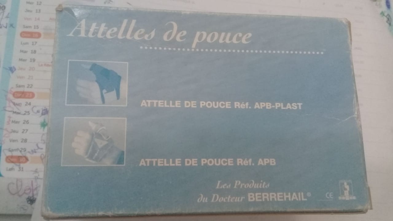 LES PRODUITS DU DOCTEUR BERREHAIL ATTELLE DE POUCE REFERENCE APB-PLAST
