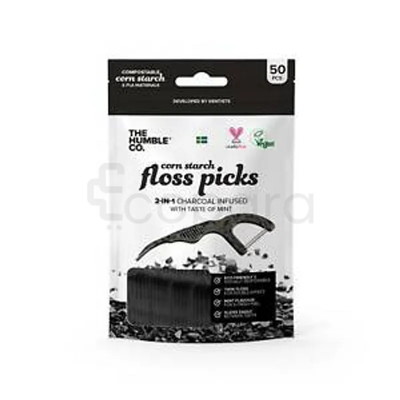 THE HUMBLE FLOSS PICKS FIL DENTAIRE CHARBON PICKS BOITE DE 50