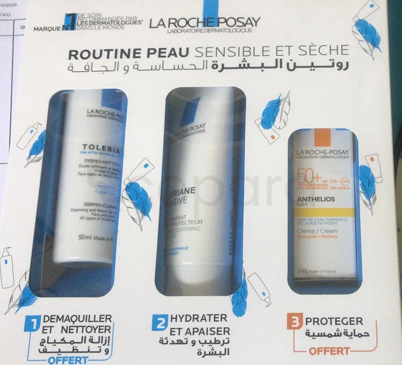 LA ROCHE POSAY PACK ROUTINE PEAU SENSIBLE ET SECHE DERMO NETTOYANT FLUIDE NETTOYANT 50ML + TOLERIANE SENSITIVE RICHE 50ML + ANTHELIOS KA+ SPF50 3ML