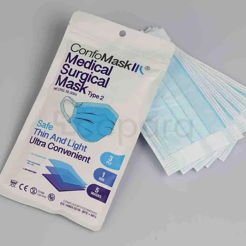 CONFOMASK III MEDICAL SURGICAL MASK MASQUE CHIRURGICAL TYPE 2 BLEU BOITE DE 5