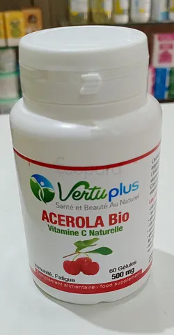 VERTUPLUS ACEROLA BIO VITAMINE C NATURELLE 500MG BOITE DE 60 GELULES