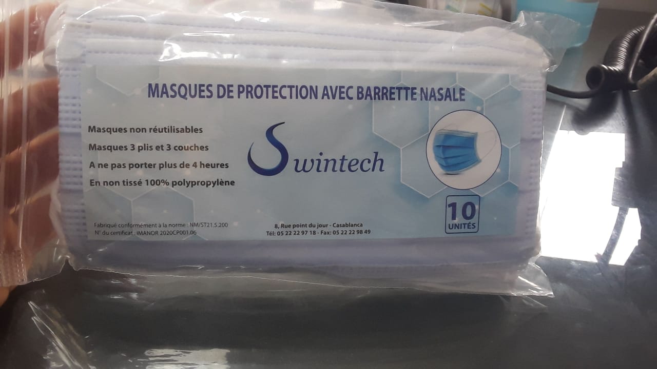 SWINTECH MASQUES DE PROTECTION AVEC BARRETTE NASALE BOITE DE 10
