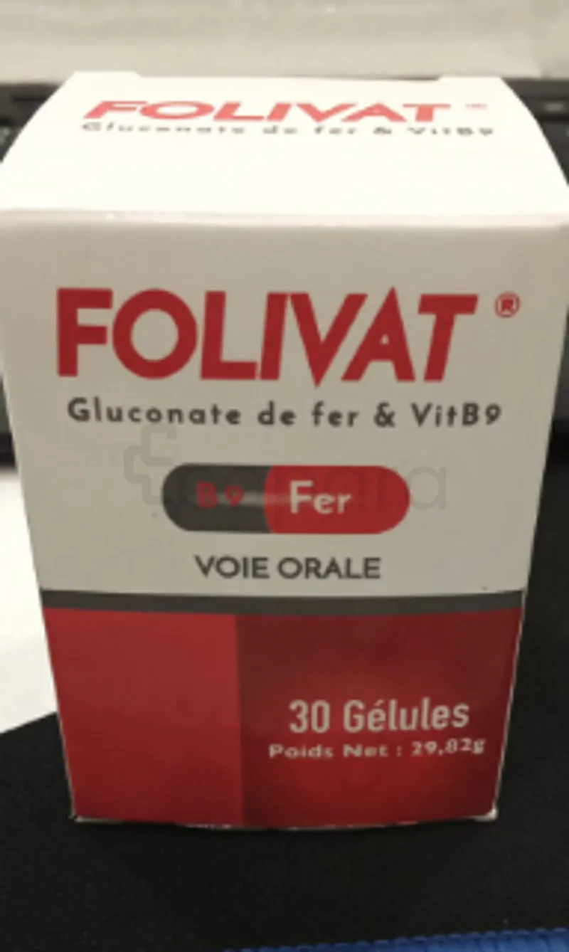 FOLIVAT GLUCONATE DE FER ET VIT B9 BOITE DE 30 GELULES
