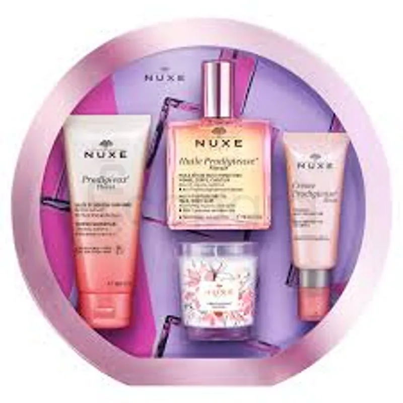 NUXE COFFRET NOEL 2020 HUILE PRODIGIEUSE FLORALE 100ML + CREME PRODIGIEUSE BOOST 40ML + GELEE DE DOUCHE PARFUMEE FLORALE 100ML + BOUGIE FLORALE