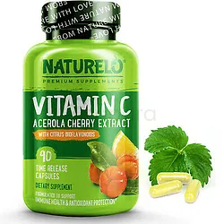 NATURELO VITAMIN C ACEROLA A CHERRY EXTRACT WITH CITRUS BIOFLAVONOIDS BOITE DE 90 CAPSULES
