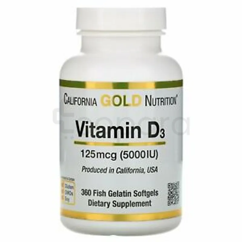 CALIFORNIA GOLD NUTRITION VITAMIN D3 125MCG 5000IU BOITE DE 360 GELULES