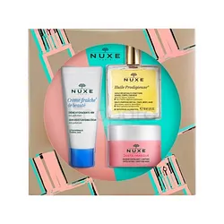 NUXE COFFRET DECOUVERTE HUILE PRODIGIEUSE 50ML + CREME FRAICHE DE BEAUTE 30ML + MASQUE EXFOLIANT UNIFIANT ROSE & MACADAMIA 50ML