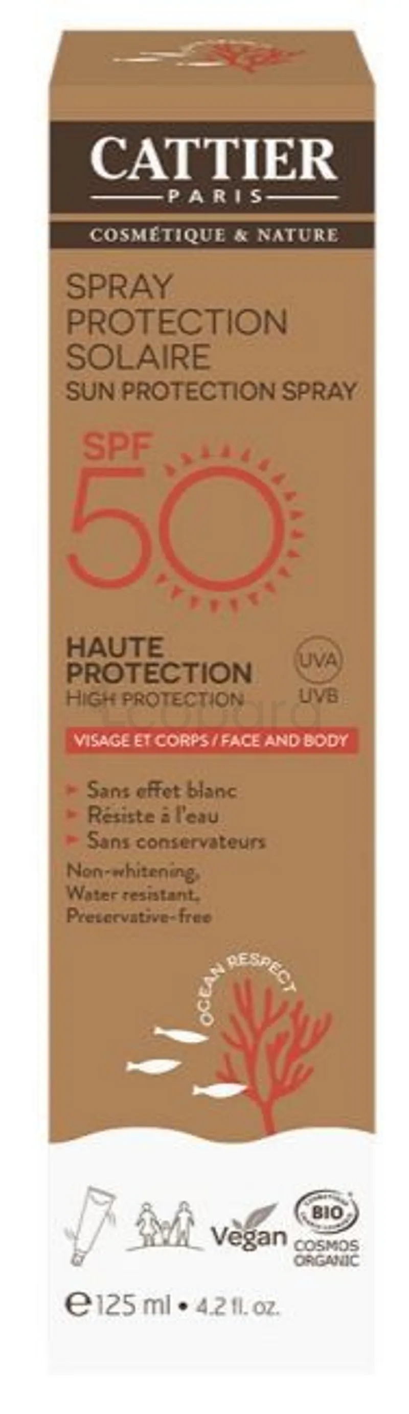 CATTIER SPRAY PROTECTION SOLAIRE SPF50 VISAGE ET CORPS 125ML