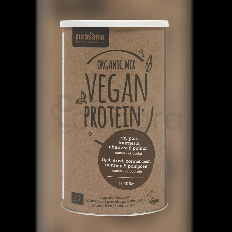 PURASANA PROTEINES VEGETALES POIS RIZ TOURNESOL CHANVRE POTIRON CHOCOLAT 400G REFERENCE PROTPM05