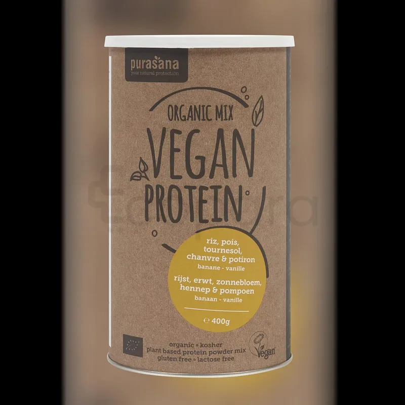 PURASANA PROTEINES VEGETALES POIS RIZ TOURNESOL CHANVRE POTIRON BANANE VANILLE 400G REFERENCE PROTPM06