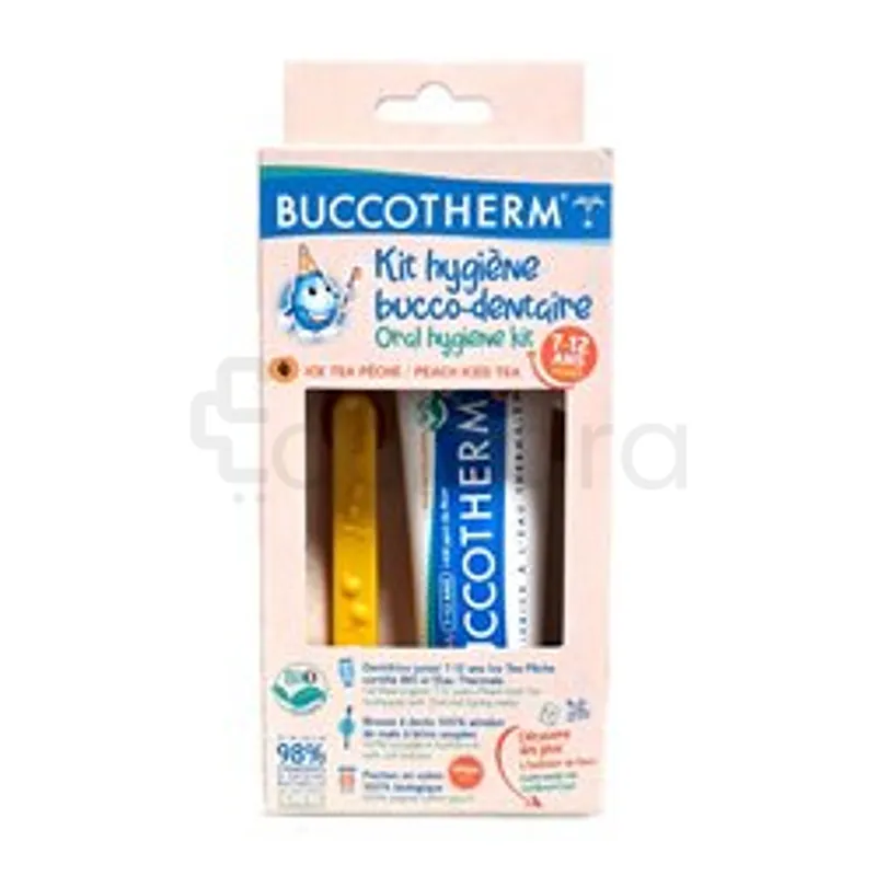 BUCCOTHERM PACK KIT HYGIENE BROSSE A DENTS + DENTIFRICE BIO GOUT ICE TEA PECHE 450 PPM DE FLUOR 7-12ANS