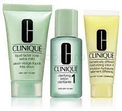 CLINIQUE KIT D'INITIATION TYPE DE PEAU 1 SAVON VISAGE LIQUIDE TRES DOUX 50ML + LOTION CLARIFIANTE 1 100ML + EMULSION HYDRATANTE TELLEMENT DIFFÉRENT 30ML