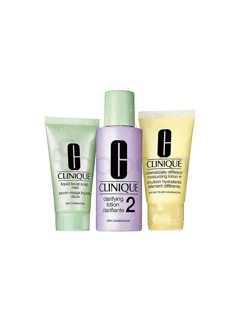 CLINIQUE KIT D'INITIATION TYPE DE PEAU 2 SAVON VISAGE LIQUIDE DOUX 50ML + LOTION CLARIFIANTE 2 100ML + EMULSION HYDRATANT TELLEMENT DIFFERENT 30ML