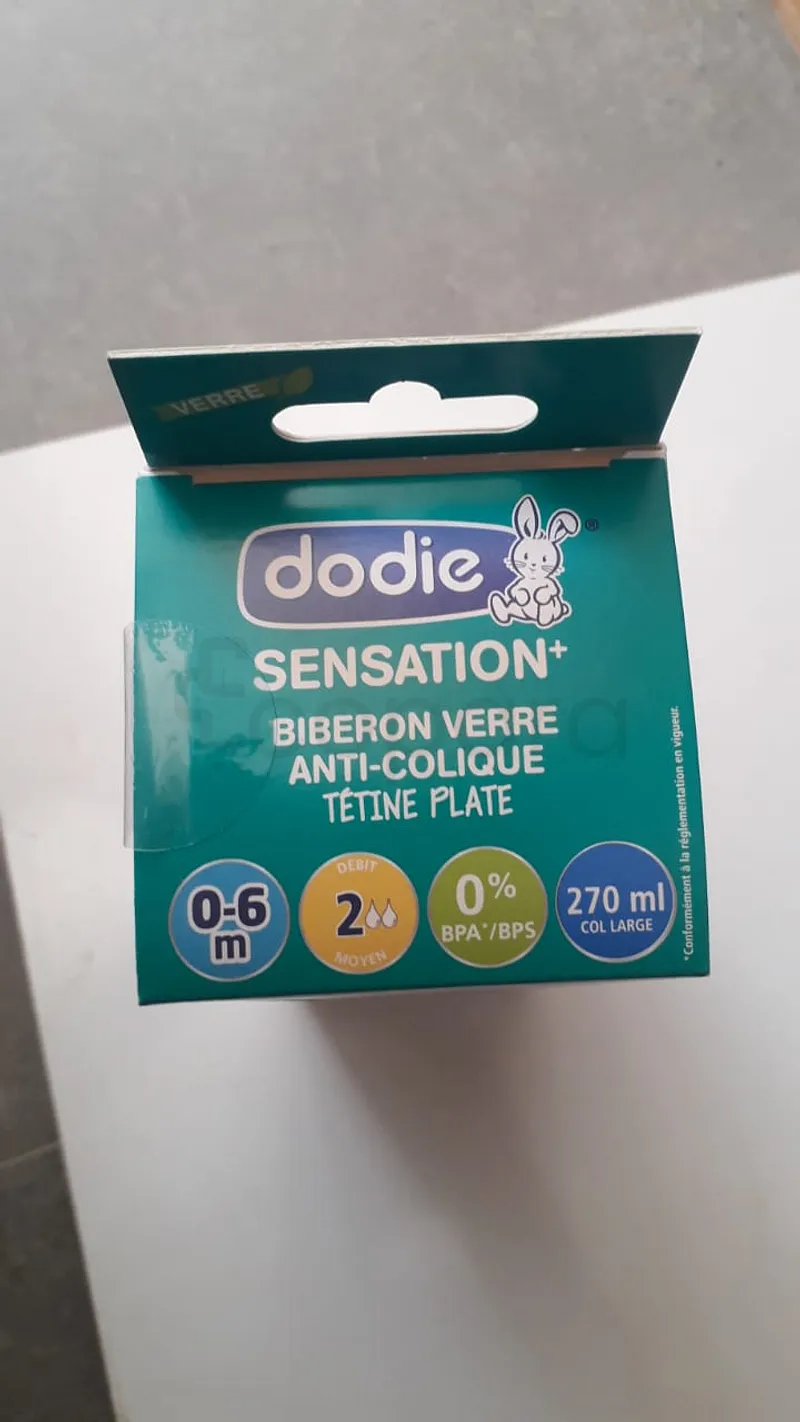 DODIE BIBERON SENTATION+ VERRE BEIGE BICHE TETINE PLATE D2 0-6MOIS 270ML