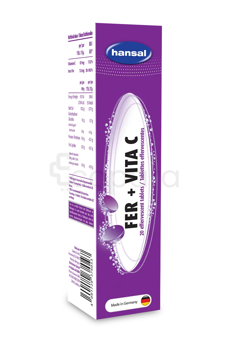 HANSAL FER + VITAMINE C BOITE DE 20 COMPRIMES EFFERVESCENTS