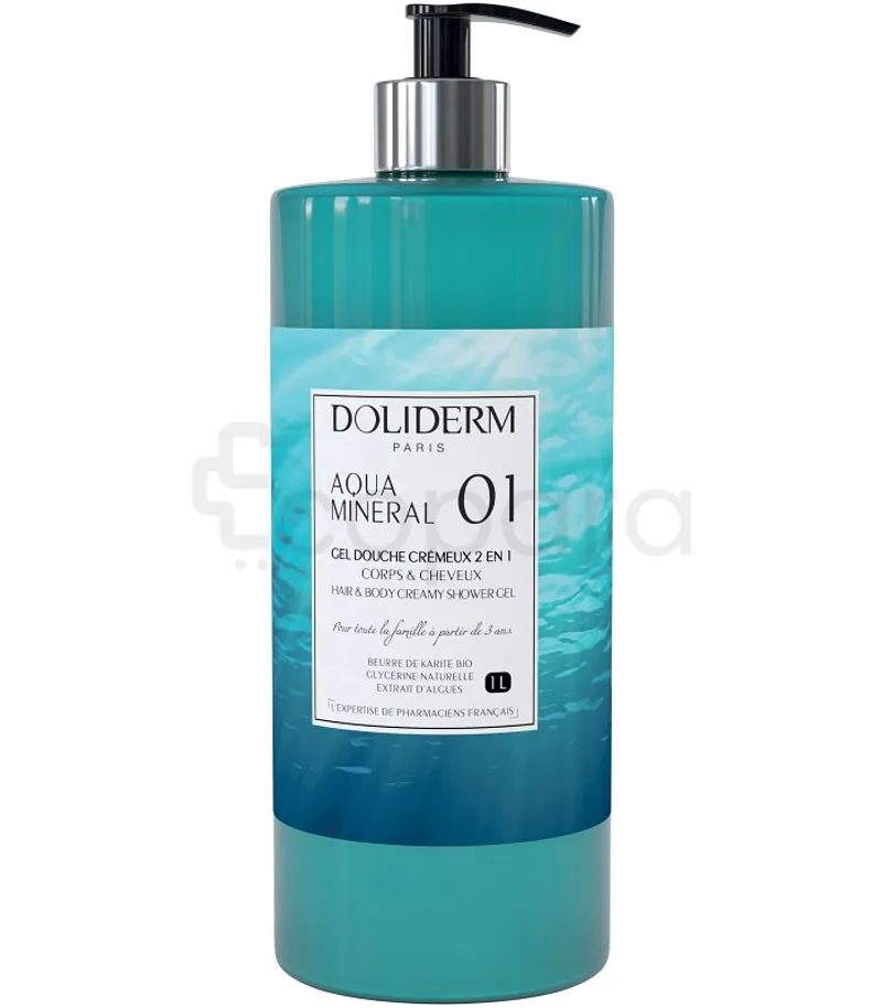 DOLIDERM 01 GEL DOUCHE AQUA MINERAL 2 EN 1 CORPS & CHEVEUX 1L