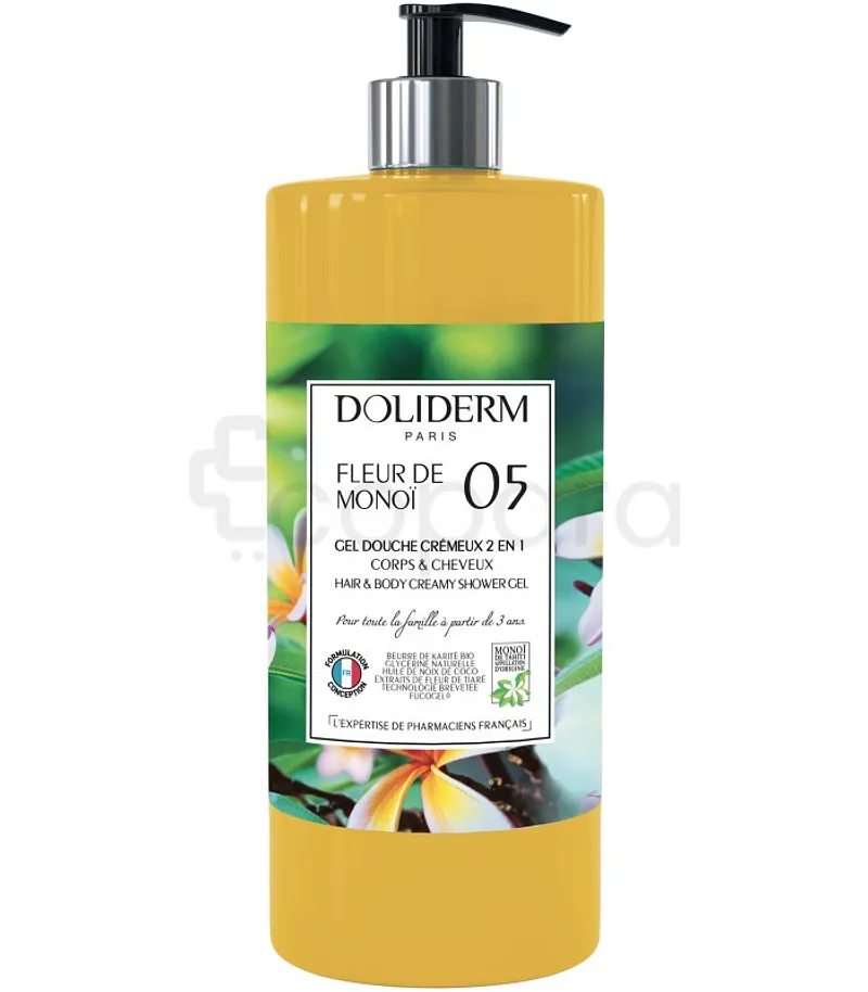 DOLIDERM 05 GEL DOUCHE FLEUR DE MONOÏ 2 EN 1 CORPS & CHEVEUX 1L