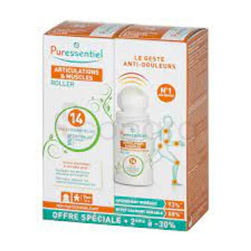 PURESSENTIEL PACK DUO ROLLER ARTICULATIONS ET MUSCLES 14 HUILES ESSENTIELLES 75ML*2 BOITE DE 2
