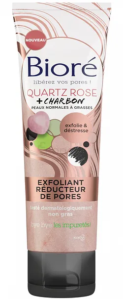 BIORE EXFOLIANT DOUX LISSANT POUR LES PORES QUARTZ ROSE + CHARBON 113G