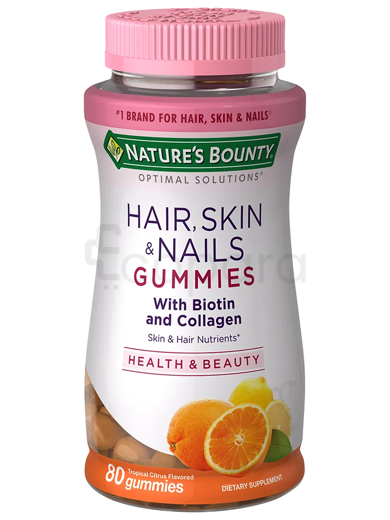 NATURE'S BOUNTY HAIR SKIN & NAILS GUMMIES WITH BIOTIN AND COLLAGEN BOITE DE 80
