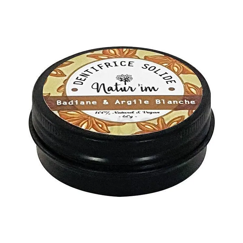 NATUR'IM DENTIFRICE SOLIDE BADIANE & ARGILE BLANCHE 60G