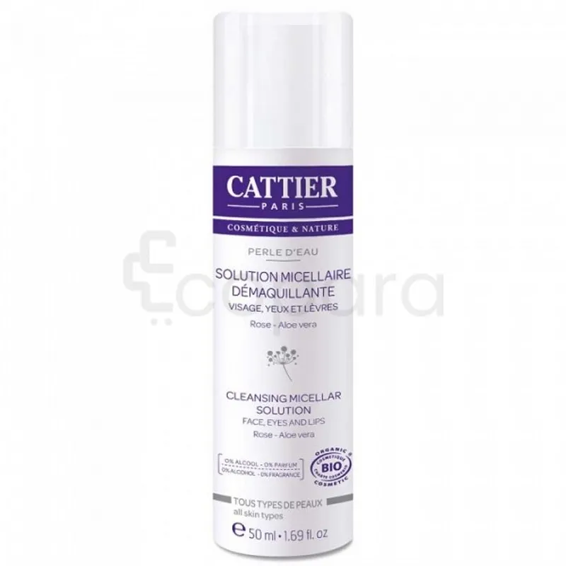 CATTIER SOLUTION MICELLAIRE DEMAQUILLANTE VISAGE YEUX ET LEVRES ROSE ALOE VERA 50ML