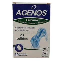 AGENOS CALCIUM VITAMINE D3 VITAMINE C MAGNÉSIUM BOITE DE 20 COMPRIMES EFFERVESCENTS
