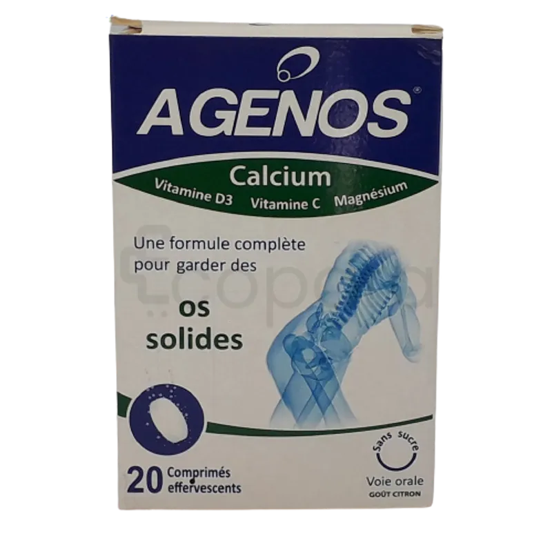AGENOS CALCIUM VITAMINE D3 VITAMINE C MAGNÉSIUM BOITE DE 20 COMPRIMES EFFERVESCENTS