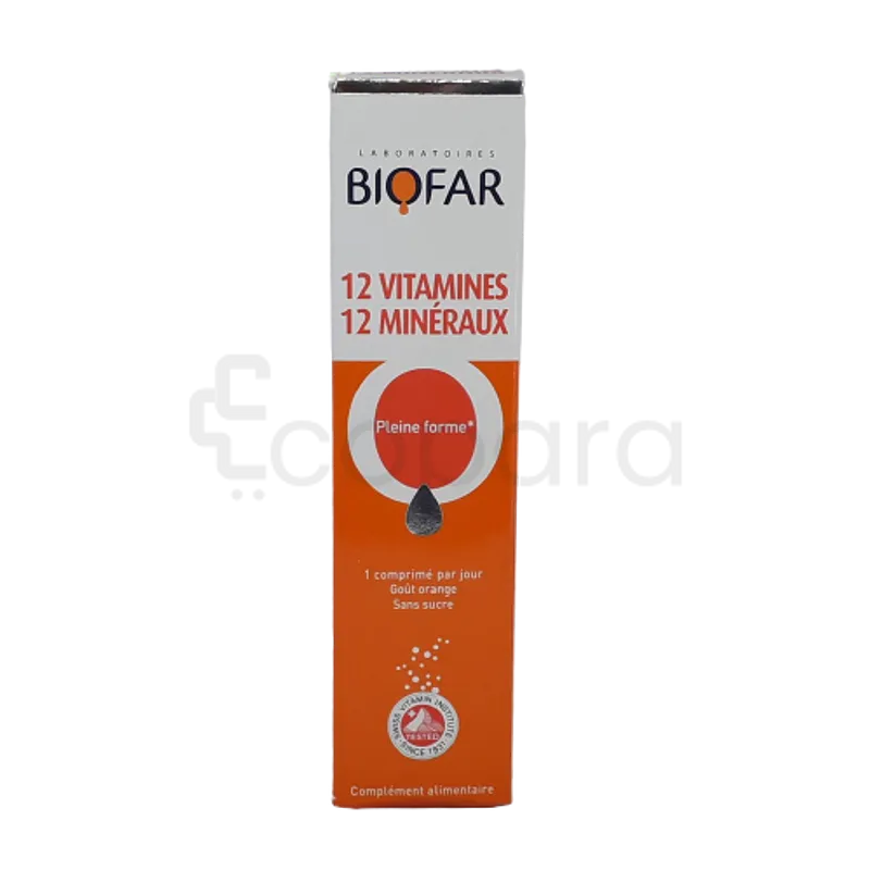 BIOFAR 12 VITAMINES 12 MINERAUX PLEINE FORME BOITE DE 20 COMPRIMES EFFERVESCENTS