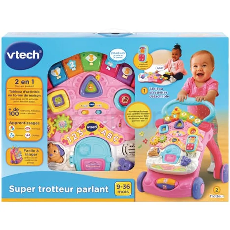 VTECH SUPER TROTTEUR PARLANT 2 EN 1 ROSE