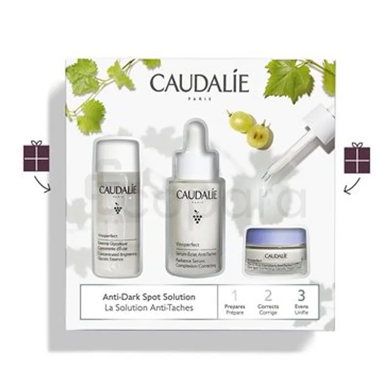 CAUDALIE COFFRET VINOPERFECT SERUM ECLAT ANTI-TACHE 30ML + CREME ECLAT ANTI-TACHE 50ML + ESSENCE GLYCOLIQUE CONCENTRE ECLAT 15ML