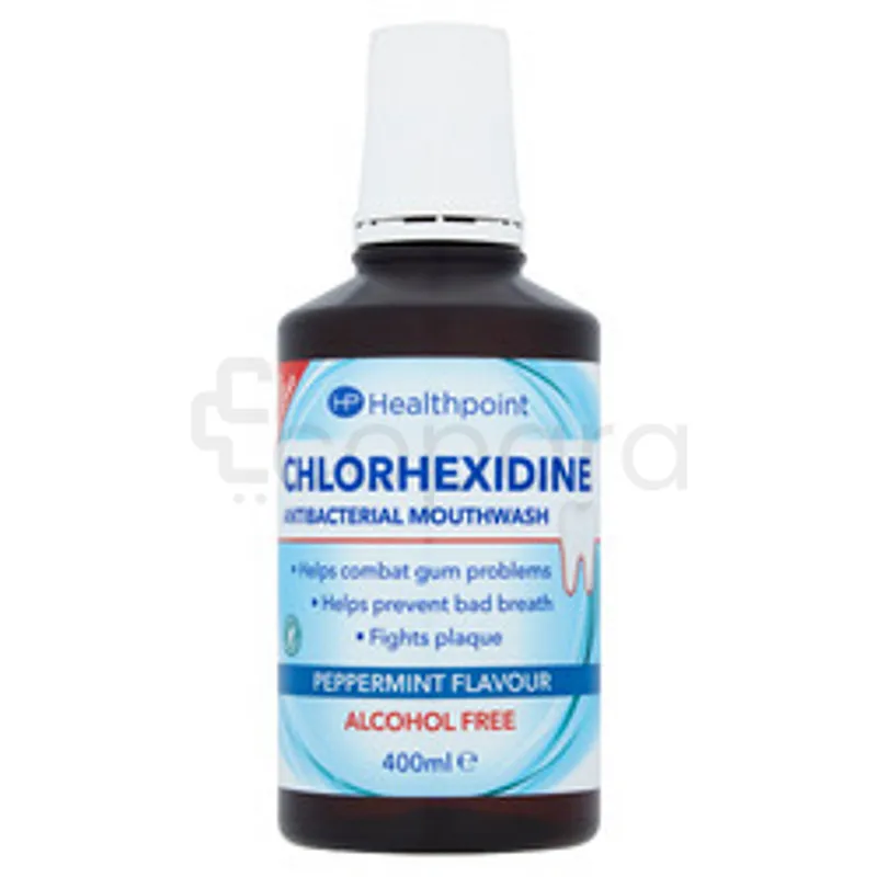 HEALTHPOINT CHLORHEXIDINE ANTIBACTERIAL MOUTHWASH PEPPERMINT FLAVEUR ALCOHOL FREE 400ML