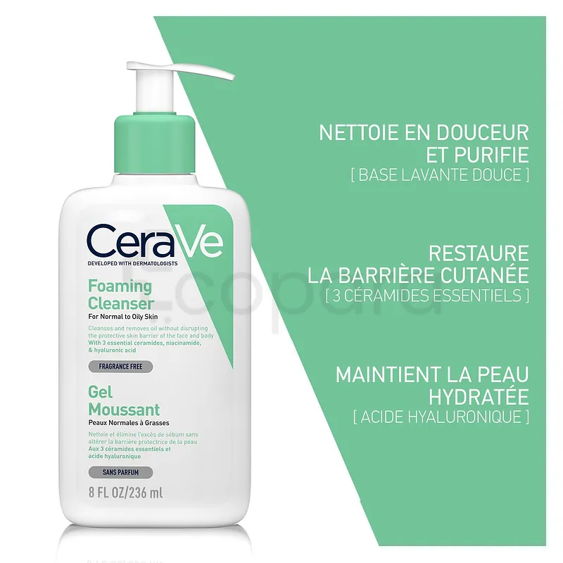 CERAVE GEL MOUSSANT NETTOYANT PEAUX NORMALES A GRASSES 236ML