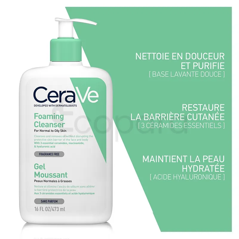 CERAVE GEL MOUSSANT NETTOYANT PEAUX NORMALES A GRASSES 473ML