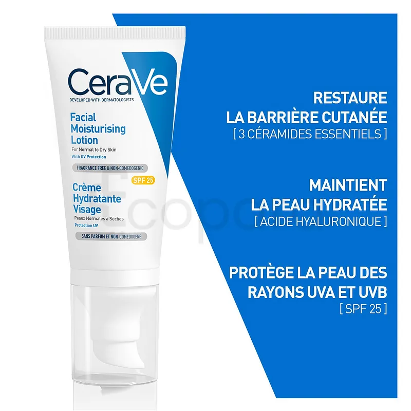 CERAVE CREME HYDRATANTE VISAGE PEAUX NORMALES A SECHES SPF25 52ML
