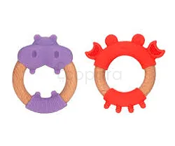 NUBY JOUET DE DENTITION ANIMAL BOIS & SILICONE CRABE HIPPOPOTAME +3MOIS REFERENCE 20-NV06010