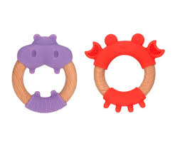 NUBY JOUET DE DENTITION ANIMAL BOIS & SILICONE CRABE HIPPOPOTAME +3MOIS REFERENCE 20-NV06010