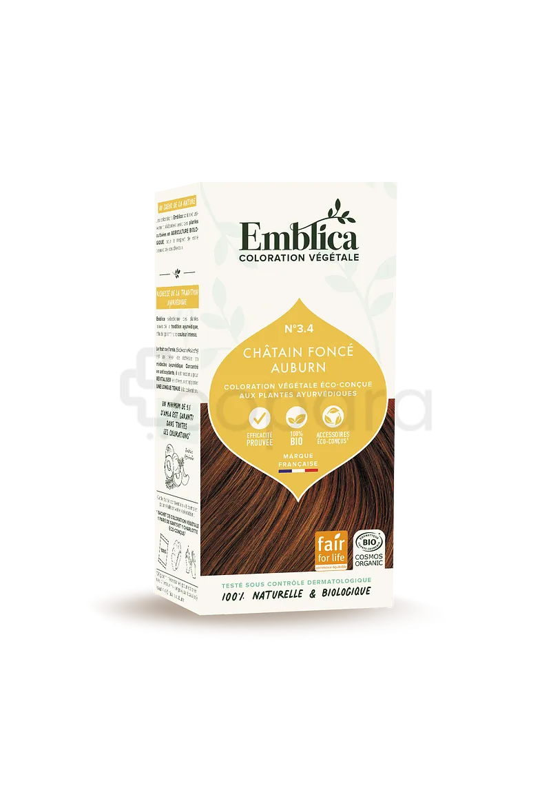 EMBLICA COLORATION VEGETALE 3.4 CHATAIN FONCE AUBURN 100G REFERENCE 000067